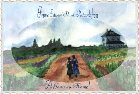 Prince Edward Island; a Journey Home ... watercolor of two girls walking along a red road